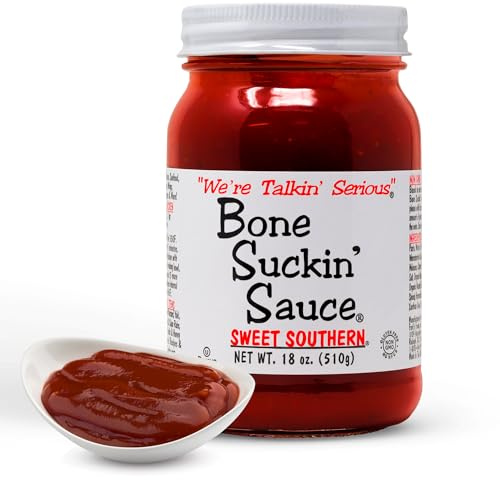 Bone Suckin' Sauce Sweet Southern BBQ Sauce - 18 oz in Glass Bottle, All-Purpose Barbecue Sauce, For Ribs, Chicken, Pork, Beef, Gluten-Free, Non-GMO, Kosher, Sweetened w/Cane Sugar & Molasses - 1 Pc