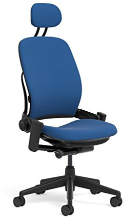 Steelcase Leap Task Chair: Black Base - Armless - Headrest - Hard Floor Casters