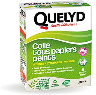 Quelyd Colle Tous Papiers Peints Avec Indicateur Coloré – Papiers Peints Intissés, Standards, Vinyles et Spéciaux – Sans Grumeaux – Sans Solvant –300 g (6 rouleaux - 32 m²)