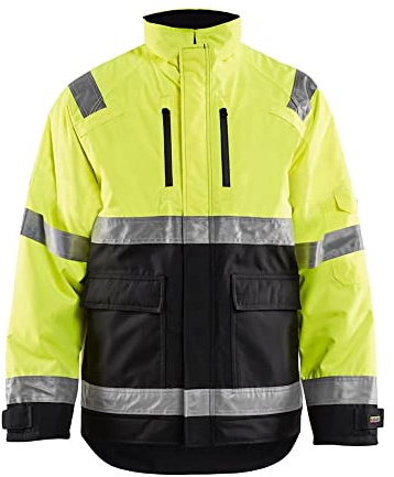 BLAKLADER Men's Hi-Vis Winter Windproof Water-Resistant Breathable Class 3 High Visibility Reflective Safety Jacket, Yellow Hi-Viz/Black, X-Large