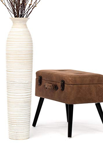 Leewadee Jarrón Grande De Suelo - Jarrón Alto De Madera De Mango para Ramas Decorativas, 85 cm, Blanco