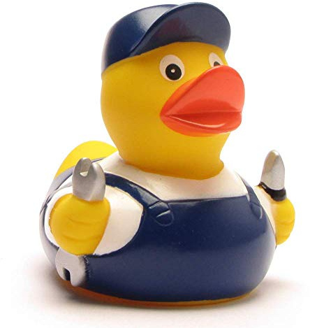 Duckshop I Badeente Mechaniker I Quietscheente I L: 8 cm I Quietscheentchen I Geschenk Handwerker I Präsent für Sammler