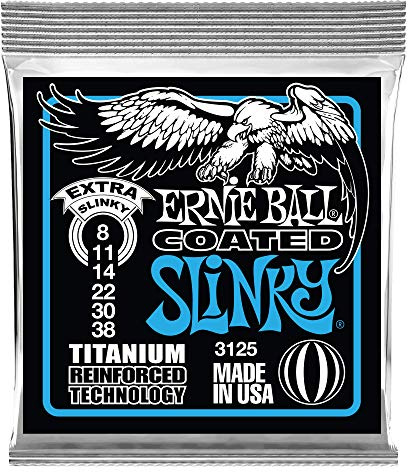 Ernie Ball, Extra Slinky Coated Titanium RPS, Corde per chitarra elettrica, diametro 8-38