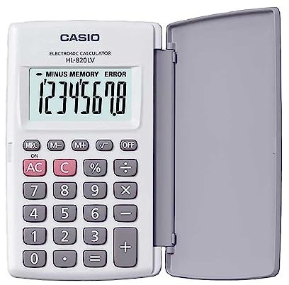 Calculadora Casio de Bolsillo HL-820-LV-WE Blanca con Tapa Protectora que gira 360º Pantalla Grande Numeros Grandes Porcentajes Raices Cuadradas
