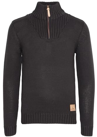 !Solid SDPetro Herren Strickpullover Troyer Grobstrick Pullover mit Troyerkragen Rippbündchen Label-Details Baumwollmischung Regular fit, Größe:M, Farbe:Black (9000)