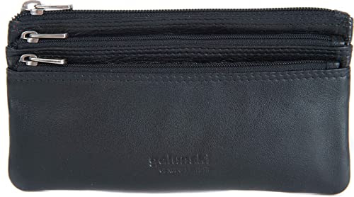 Golunski Genuine Nappa Leather 3-Zip Coin Purse for Women, Black | Compact, Multiple Compartments