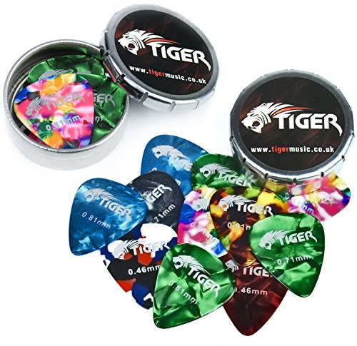 Tiger Púa de Guitarra 2 Latas de Almacenamiento, 24 Tamaño Mediano Púas para Guitarra