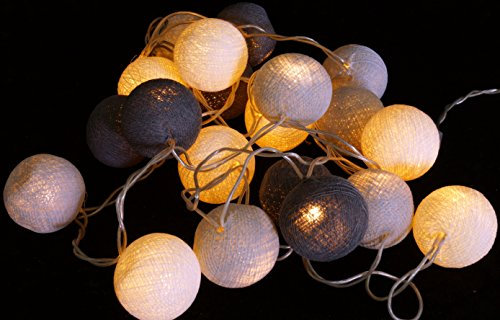 GURU SHOP Stoff Ball Lichterkette, 20`er LED Kugel Lampion Lichterkette - Antrazit/grau, 7x7x350 cm