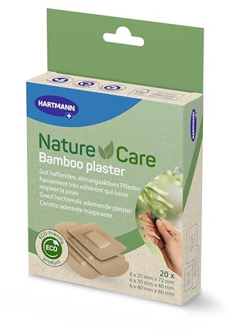 Nature Care Medicazione in bambù per proteggere le ferite, ottima adesione, ecologico, materiali naturali, assortimento, confezione da 20