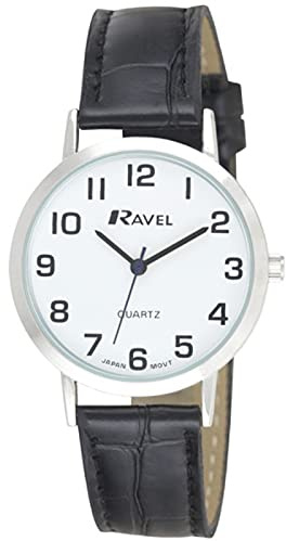 Ravel - Unisex Traditional Watch with Clear Numeral Dial - Silver Tone/Black