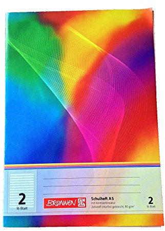 BRUNNEN Schulheft | A5, Lineatur 2, 16 Blatt, mehrfarbig
