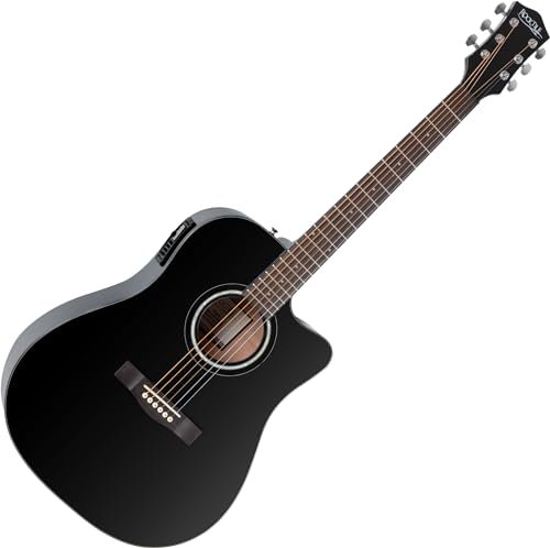 Rocktile D-60CE Guitare Western - Dreadnought avec Cutaway - Table : Épicéa, Manche : Nato - Fond & Éclisses : Acajou - Micro Piezo - Cordes D'Addario - Finition Noire Brillante Élégante