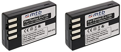 2X Akku kompatibel mit Pentax D-Li109 für Pentax K-30, K-50, K-70, K-500, K-r, K-S1, K-S2