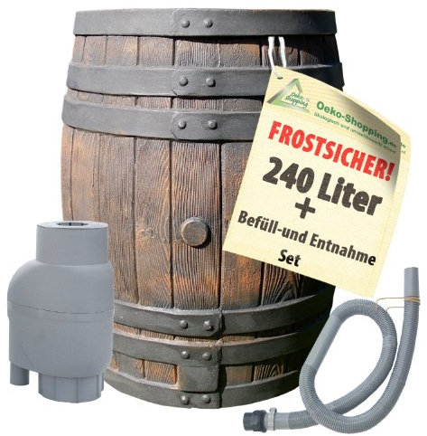 BARILE ACQUA PIOVANA CONTENITORE ACQUA/RECIPIENTE ACQUA BOTTE ACQUA DEPOSITO ACQUA PIOVANA SERBATOIO ACQUA PIOVANA (Barile per pioggia 240L con set di riempimento e prelievo grigio)