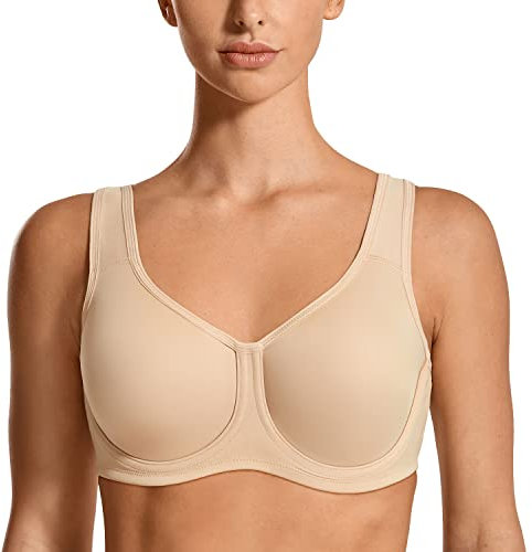 SYROKAN Damen Starker Halt Sports BH Große Brüste mit Bügel für Große Größen Beige 95D