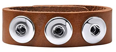 Quiges Damen 18mm Druckknopf Chunk Armband aus Leder Braun Zimt Verstellbar 18.5-20.5cm für Click Buttons