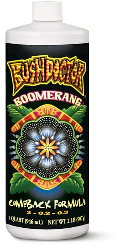 FoxFarm Bush Doctor Boomerang - 2-0.2-0.3 Comeback Formula - Microbial-Based Liquid Plant Fertilizer for Root Zone Support, Immediate Nutrient Uptake - Helps Plants Recover from Abiotic Stress-1 Quart