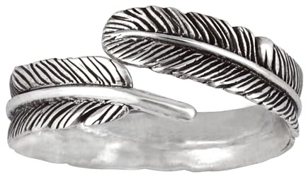 Silverly Anello con Piuma in Argento Sterling | Anelli in Argento 925 con Foglia per Donna | Fascia Avvolgente Regolabile Promise Band | Anelli Avvolgenti in Argento Sterling per il Pollice da Donna