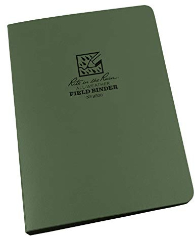 Rite in the Rain Field Ring Binder - Green Cordura Material Cover Loose Leaf 12 mm Capacity 6 Ring Franklin Covey 'Compact Punch' 4⅝ x 7- Inch Holds 4 Writing Instruments Zippered Enclosure