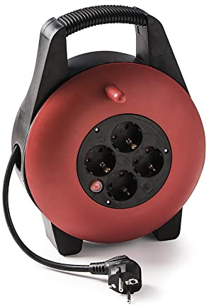 Famatel – Enrollacables IP40 4 tomas I Industrial I 2 Polos + TT Lateral I 16A I 250V I Cable 3 x 1,5mm de 10m I Disyuntor