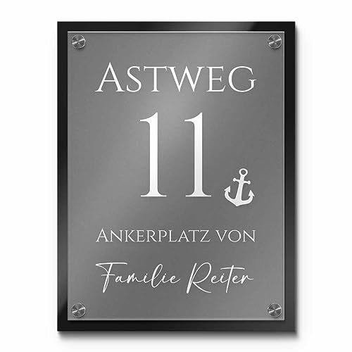 Hochwertiges Namensschild in Milchglasoptik - mit edlen Edelstahl Abstandshaltern | Größe 23x30 cm - Hausnummer, Türschild oder Namensschilder in verschiedenen Größen und Formen