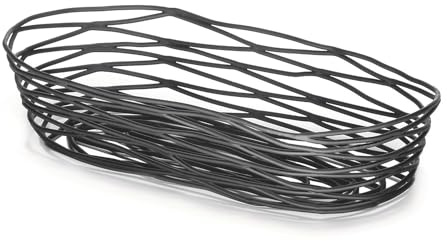 TableCraft BK11709, Oblong Basket, 9 x 4 x 2, Black Metal, Artisan Collection, Powder Coated for Durability, Versatile Design for Bread, Bagels, Pastries, and Decorative Use