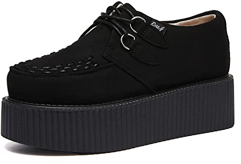RoseG Damen Schnürschuhe Flache Plateauschuhe Gote Punk Creepers Schuhe Schwarz 39 EU