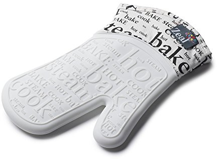 Zeal Silicone Heavy Duty Single Oven Mitt Glove, White (29 cm Long) - Script