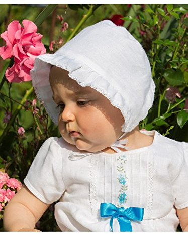 Dophätta Flicka och Baby Pojke i Vitt Lin till Dopklänning, Dopkläder i Svensk Design och Kvalité från Grace of Sweden, Unisex Dopmössa för Barn Dop, Storlek 62 68 74 80 86