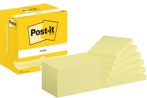 Post-it Notes Canary Yellow, Pack of 12 Pads, 100 Sheets per Pad, 76 mm x 127 mm, Yellow Color - Self-Stick Notes for Note Taking, to Do Lists & Reminders
