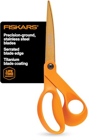 Fiskars Titanium Shop Shears, Stainless Steel Precision-ground Scissors for All Purposes, Yard and Garden Tool, 9 in, Orange