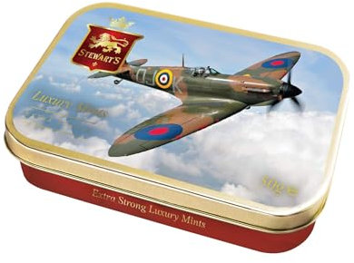Stewart's - Spitfire Tin with Extra Strong Mints (50g) - Cool Refreshing Peppermint Flavour For Instant Breath Freshness, Pocket Sized Collectable Tins, Ideal for Gifting