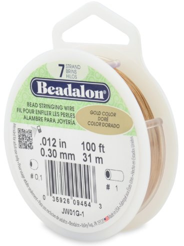 Beadalon 7 Strand Bead Stringing Wire, 0.012 in / 0.30 mm, Gold Color, 100 ft / 31 m