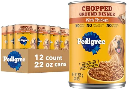 Pedigree Chopped Ground Dinner Adult Soft Wet Dog Food with Chicken, Canned Dog Food, 22 oz. Cans, 12 Count