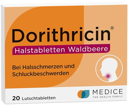 Dorithricin Halstabletten Waldbeere 20 Lutschtabletten bei Halsschmerzen & Schluckbeschwerden - bekämpft Bakterien & Viren - Waldbeergeschmack ab 2 J