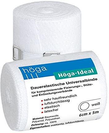 Höga Idealiskt, permanent elastiskt universalbinde, sträckt 6 cm x 5 m, mycket hudvänligt, ventilerande, elastiskt, 2-pack