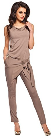 Lemoniade stylischer Jumpsuit ohne Ärmel mit elegantem Wasserfallkragen, cappuccino, Gr. M