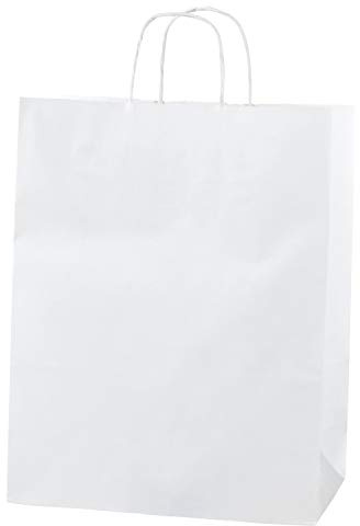 Thepaperbagstore Vit papperspåsar, återvinningsbara och återanvändbara, med vridna handtag – välj din storlek och mängd (20, medium: 250 x 110 x 310 mm)
