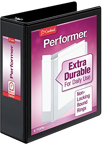 Cardinal 3 Ring Binder, Binders for School and Office, Durable 3 Inch Performer ClearVue Binder, Round Rings, 625-Sheet Capacity, Customizable ClearVue Covers, PVC-Free, Black (67525)