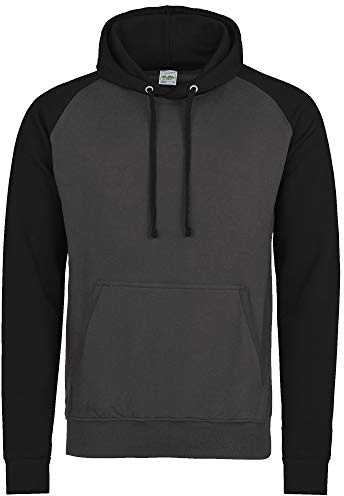 Awdis Just Hoods Adults Unisex Two Tone Hooded Baseball Sweatshirt/Hoodie (M) (Charcoal/Jet Black)