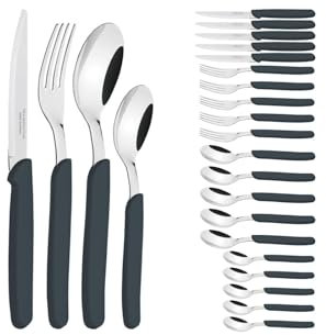 Tramontina Juego de Cubiertos de Acero Inoxidable y Mangos de Polipropileno Negro Carmel 24 piezas