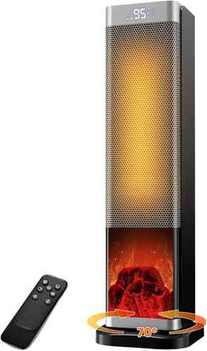 FGHB Electric Heater,2000W Space Heater with Remote,23-Inch Portable Heaterwith 70° Oscillation,Fan Heater with 3D Flame,LED Screen,ECO Mode,12H Timer –Plug in Heater for Bedroom,Office,Home Use﻿