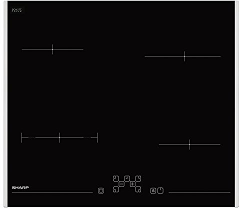SHARP KH-6V08FT00-EU Schott-Ceran-Glaskeramik-Kochfeld / 60 cm / 4 Kochzonen mit Zweikreiskochzone/Timer/TouchControl/Restwärmeanzeige/seitlicher Edelstalrahmen, Schwarz