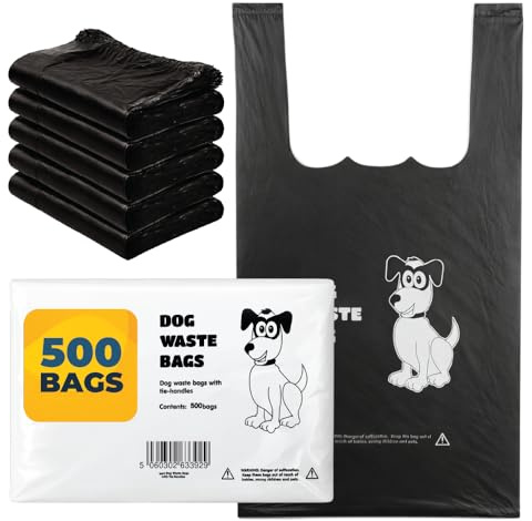 Pack of Dog Poo Bags - 500 x Dog Waste Bags - Black with Tie Handles