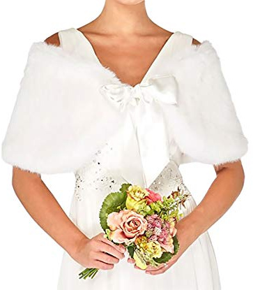 Flora Faux fur Satin lined Bridal Stole/Wedding Cape,code 48 (IVORY), one size for size XS-M