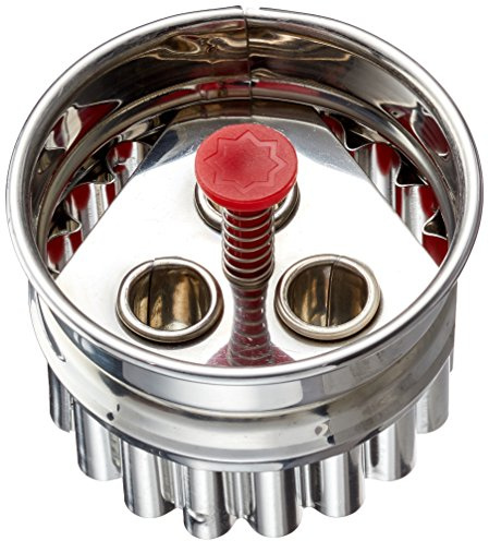 Städter 966056 Linzer- Ausstecher mit Auswerfer 3-Loch, Edelstahl, Silber/rot, 4,8 x 4,8 x 4,8 cm