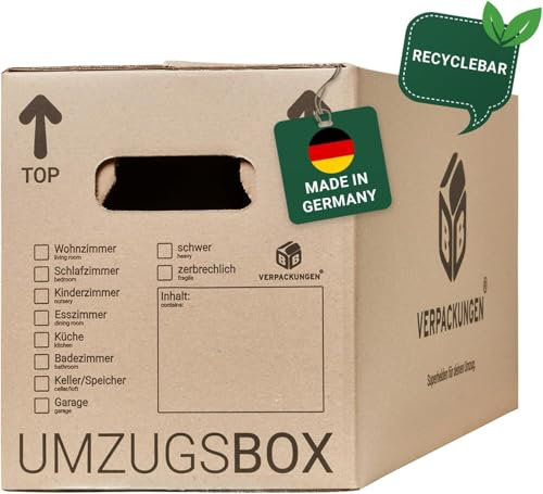 BB-Verpackungen 15x Umzugskartons UMZUGSBOX 632 x 288 x 330 mm 2-wellig (15 Stück) | 100% recycelte Pappe, doppelter Schmetterlingsboden und 3-fache Griffverstärkung