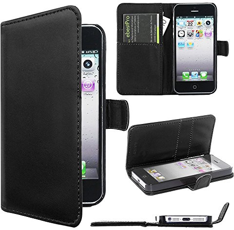 ebestStar - Coque Compatible avec iPhone SE 5S 5 Apple Etui PU Cuir Housse Portefeuille Porte-Cartes Support Stand, Noir [Appareil: 123.8 x 58.6 x 7.6mm, 4.0'']