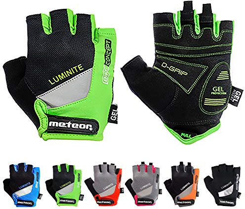 meteor Fahrradhandschuhe, halber Finger, gepolstert, atmungsaktiv, Gel, gepolstert, stoßfest, rutschfest (M, grün)