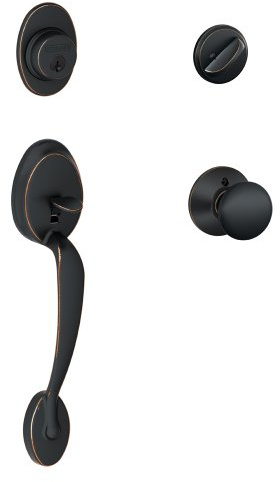 SCHLAGE Plymouth Single Cylinder Handleset and Plymouth Knob, Aged Bronze (F60 PLY 716)